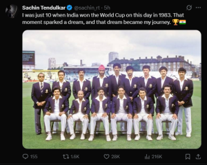Sachin Tendulkar: 1983 World Cup Win Sparked My Cricket Dream at Age 10