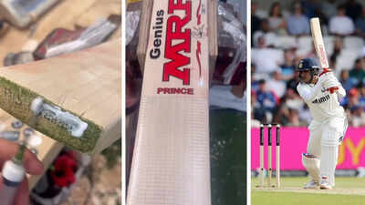 Shubman Gill's repaired bat after scoring a century