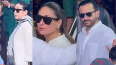 Karisma Kapoor, Kareena Kapoor, and Saif Ali Khan arrive in Delhi for Sunjay Kapur's prayer service