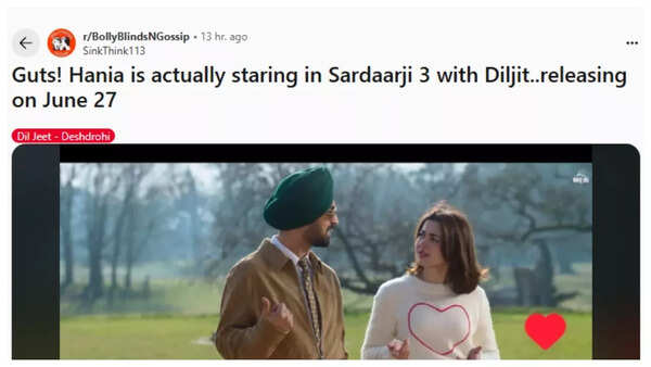 Online reaction to Hania Aamir's role in Sardaar Ji 3